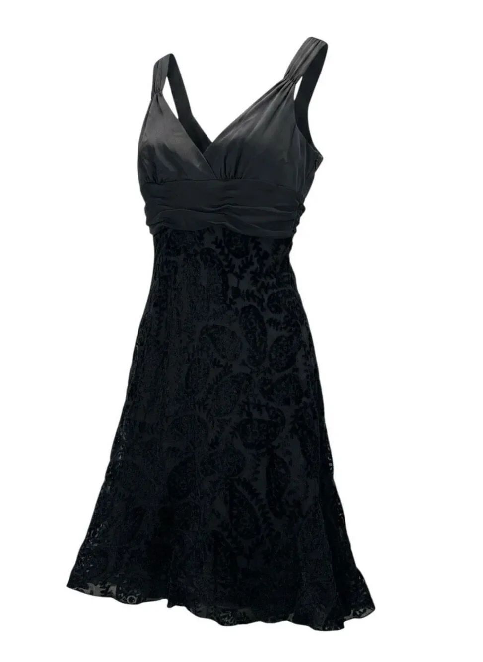 Bandolino Vtg Y2K Witchy Dark Romantic Black Velvet Burnout Paisley Midi Dress 8
